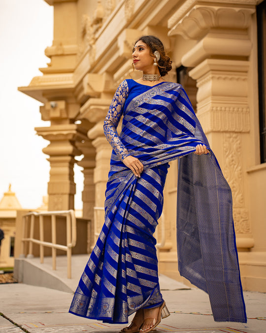 Exclusive Blue Pure Handwoven Banarasi Saree - Limited Edition