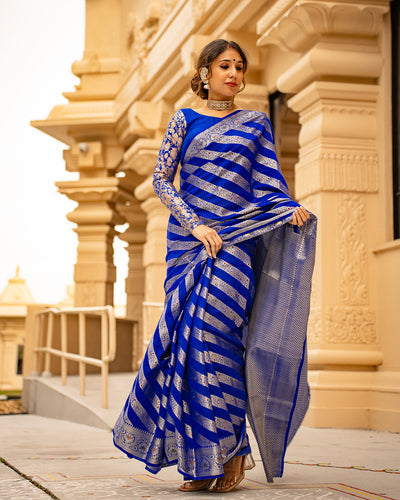 Exclusive Blue Pure Handwoven Banarasi Saree - Limited Edition