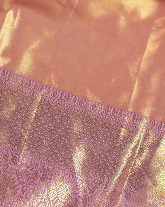 Pink Pure Kanjivaram Saree with Filigree Floral Jaal Weave - katansi