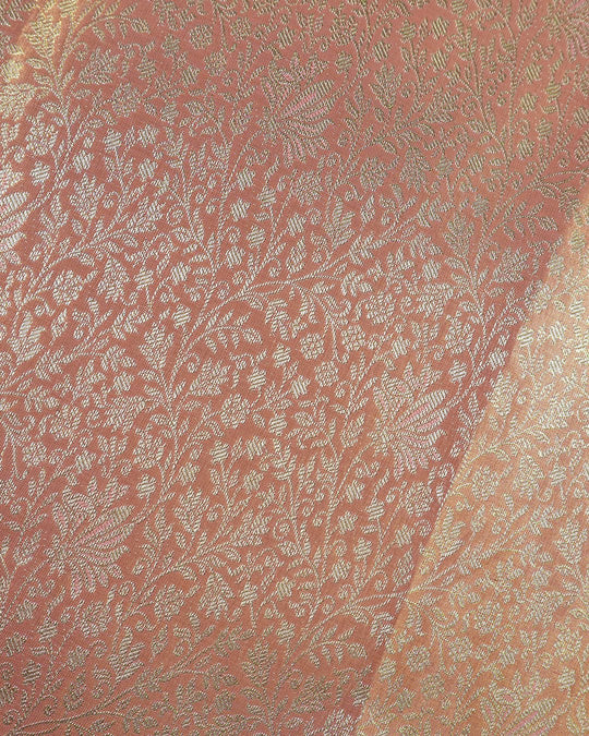 Pink Pure Kanjivaram Saree with Filigree Floral Jaal Weave - katansi