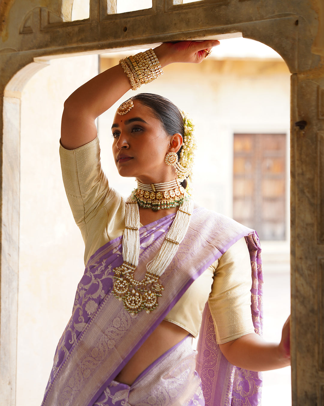 Royal Purple Pure Katan Saree with Heritage Floral Jaal Patterns