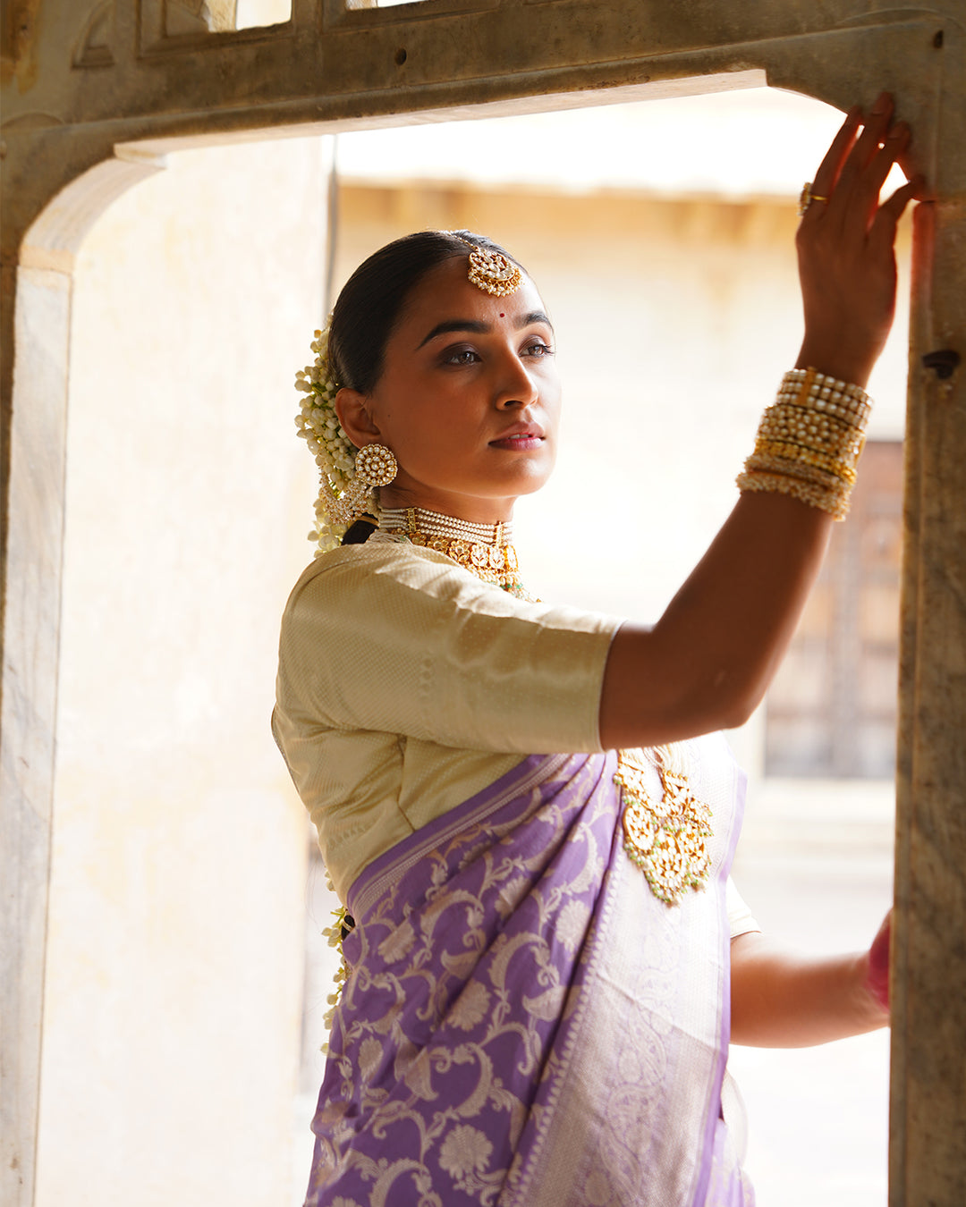 Royal Purple Pure Katan Saree with Heritage Floral Jaal Patterns