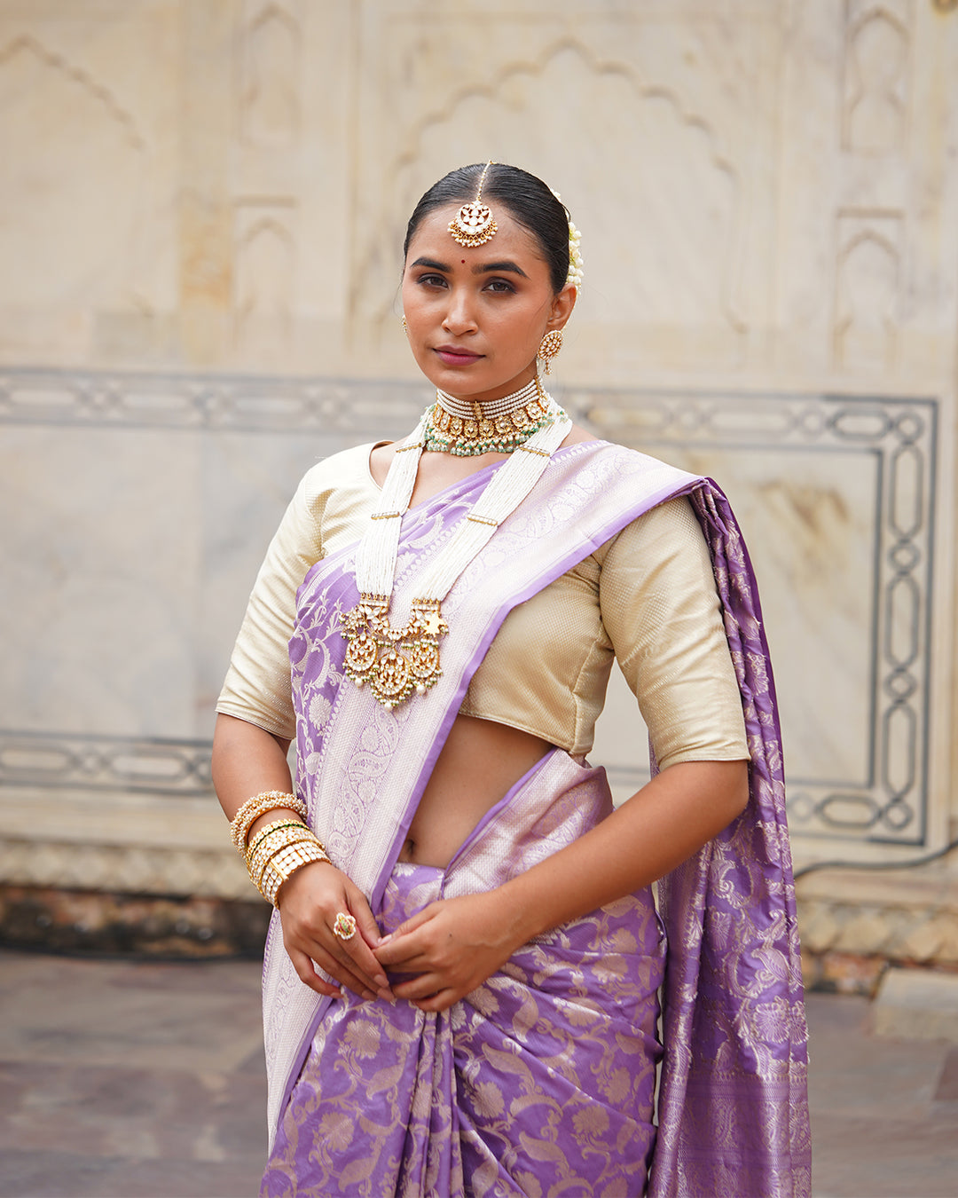 Royal Purple Pure Katan Saree with Heritage Floral Jaal Patterns