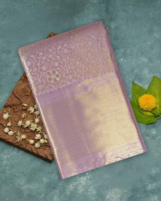 Orchid Mauve Pure Kanjivaram Saree with Intricate Floral Weaving - katansi