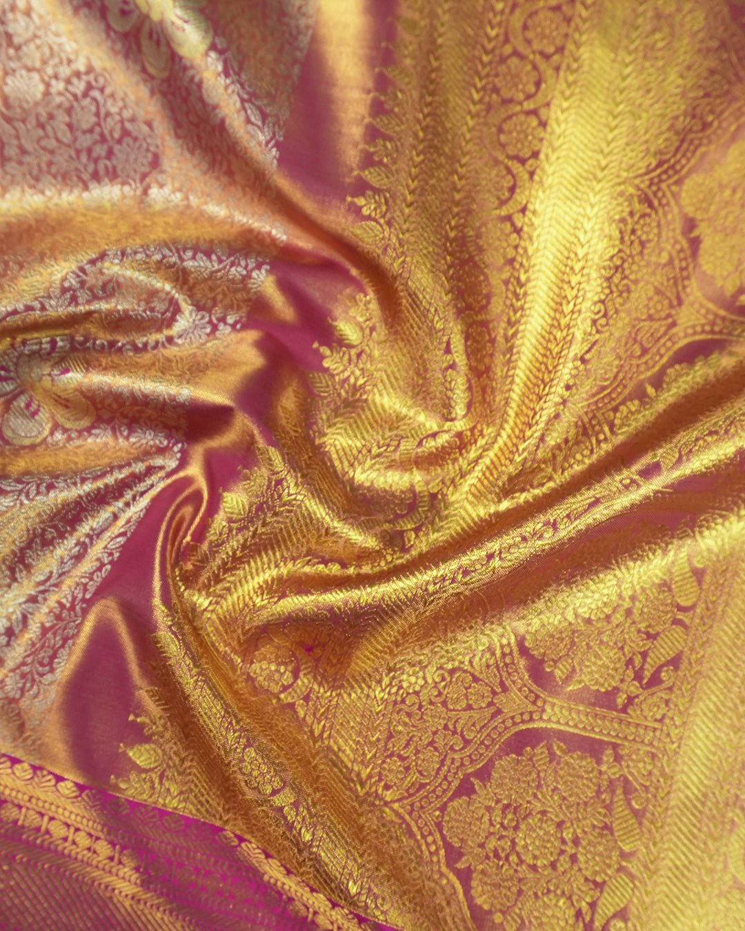 Pink Pure Kanjivaram Saree with Floral Jaal Weaves and Brocade Border - katansi