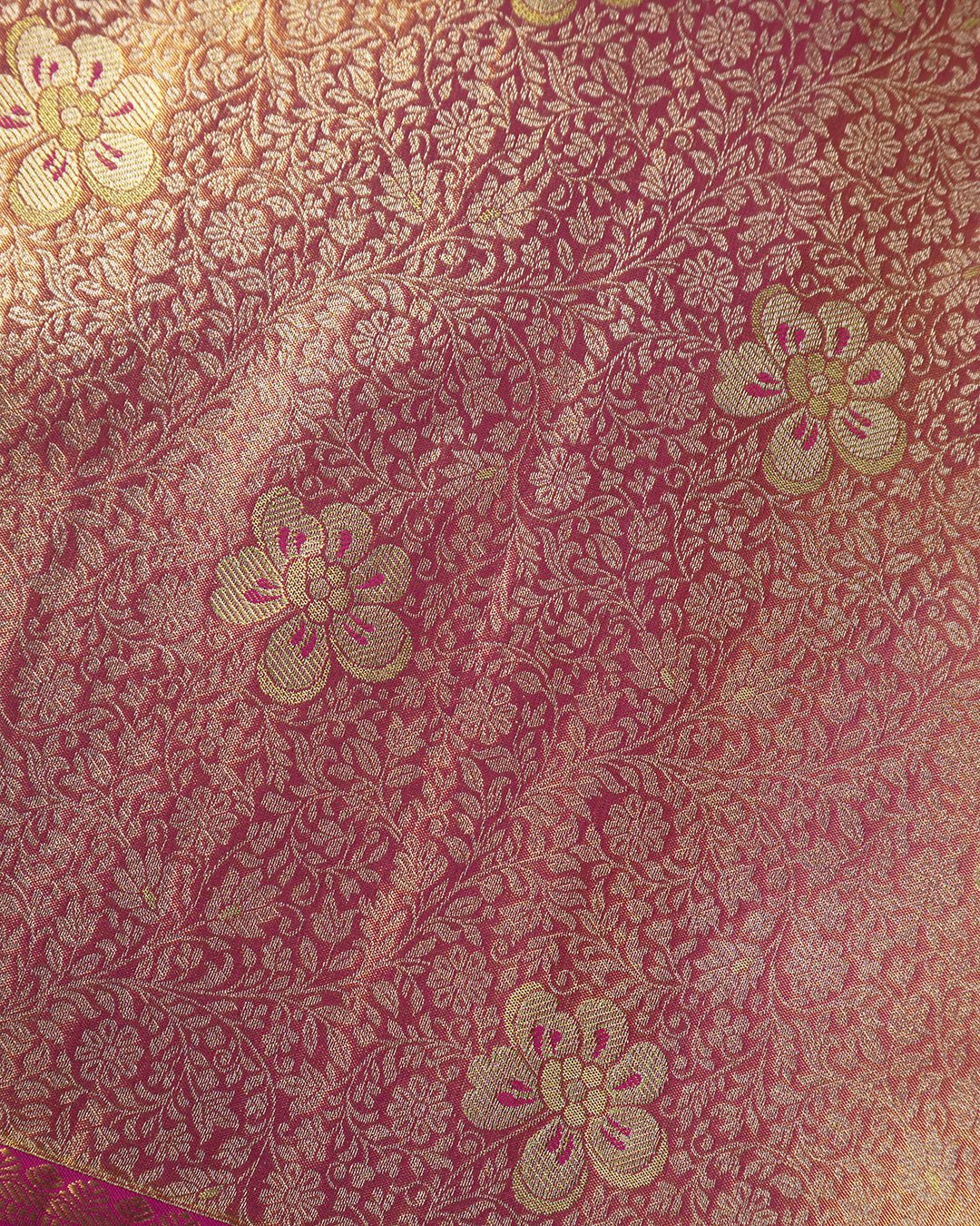 Pink Pure Kanjivaram Saree with Floral Jaal Weaves and Brocade Border - katansi