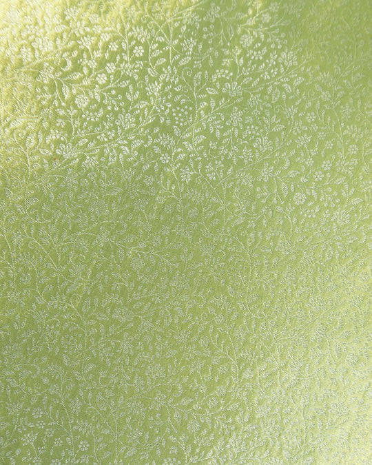 Pista Green Pure Kanjivaram Saree with Floral Leafy Jaal Weave - katansi