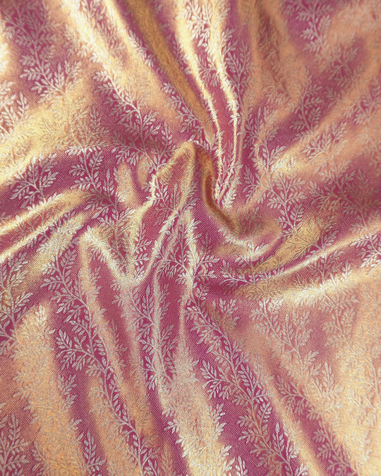 Rose Pink Pure Kanjivaram Saree with Veil Flower Jaal Weaving - katansi