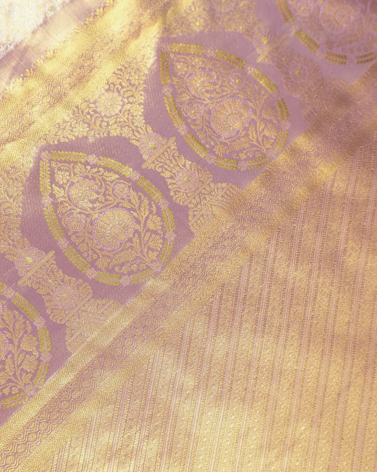 Orchid Mauve Pure Kanjivaram Saree with Intricate Floral Weaving - katansi