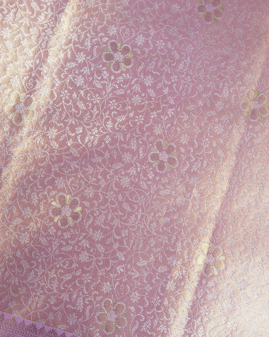 Orchid Mauve Pure Kanjivaram Saree with Intricate Floral Weaving - katansi