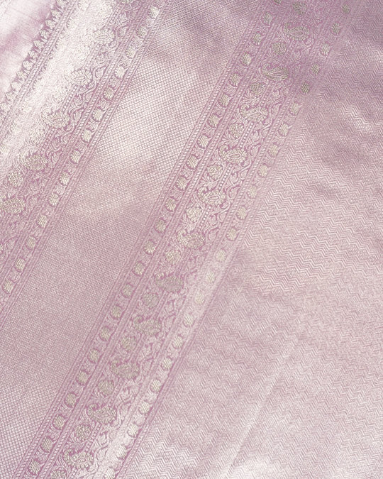 Pink Pure Kanjivaram Saree with Shimmering Floral Tapestry Weaves - katansi