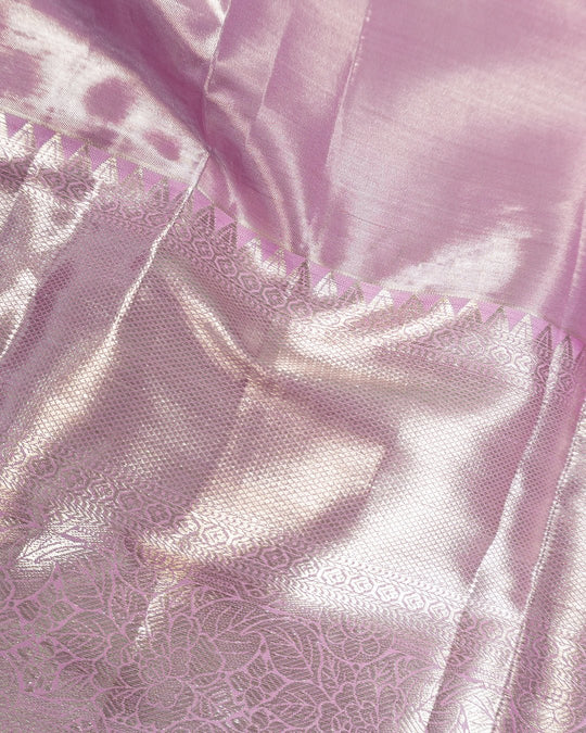 Pink Pure Kanjivaram Saree with Shimmering Floral Tapestry Weaves - katansi