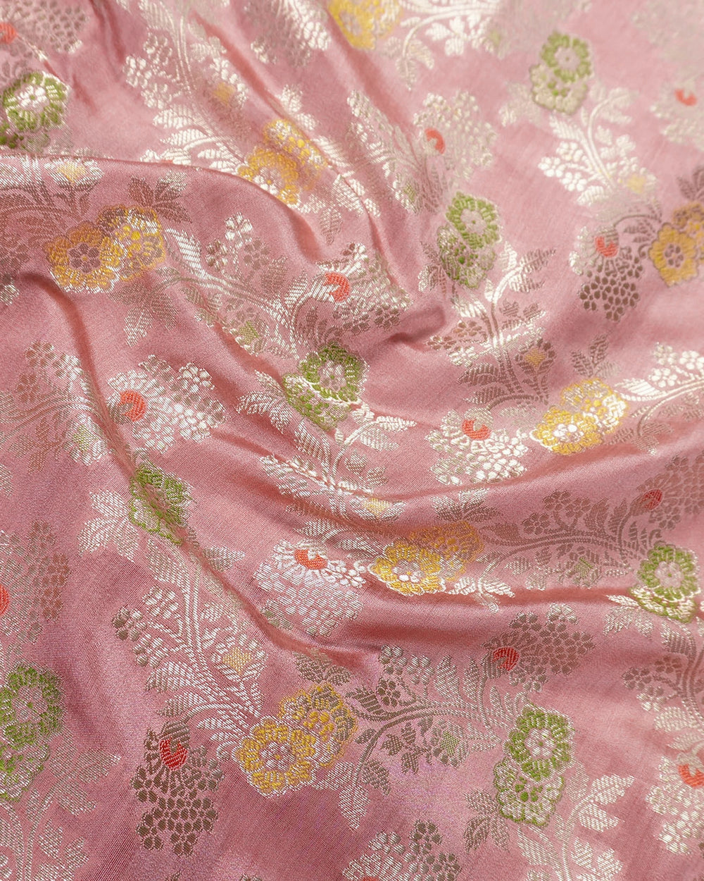 Rose Pink Pure Banarasi Saree with Multi-color Meenakari Floral Weaves