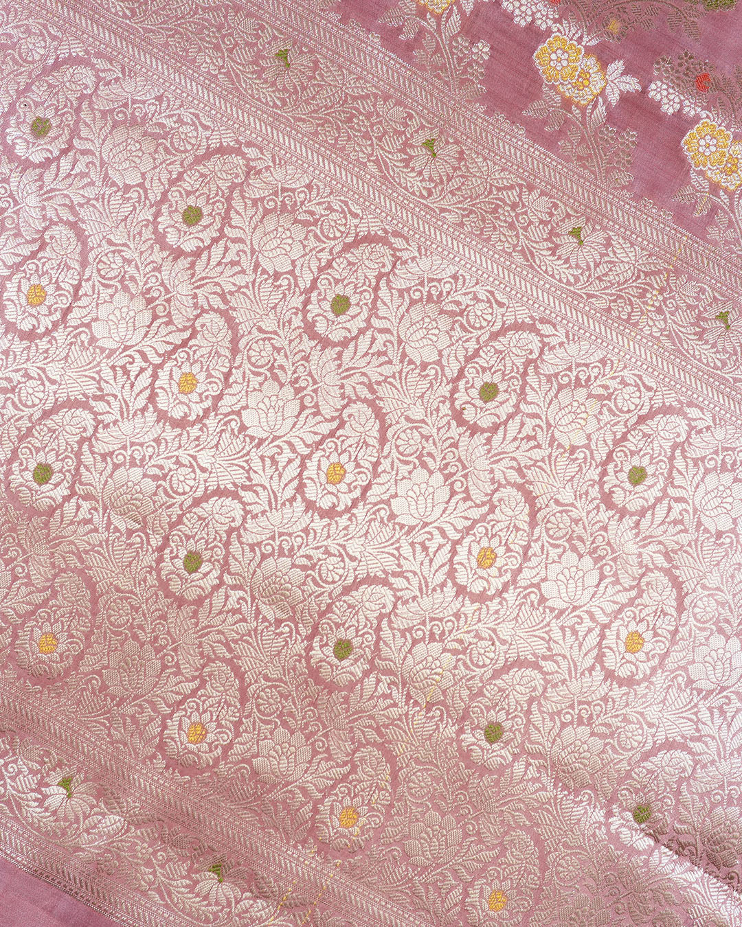 Rose Pink Pure Banarasi Saree with Multi-color Meenakari Floral Weaves
