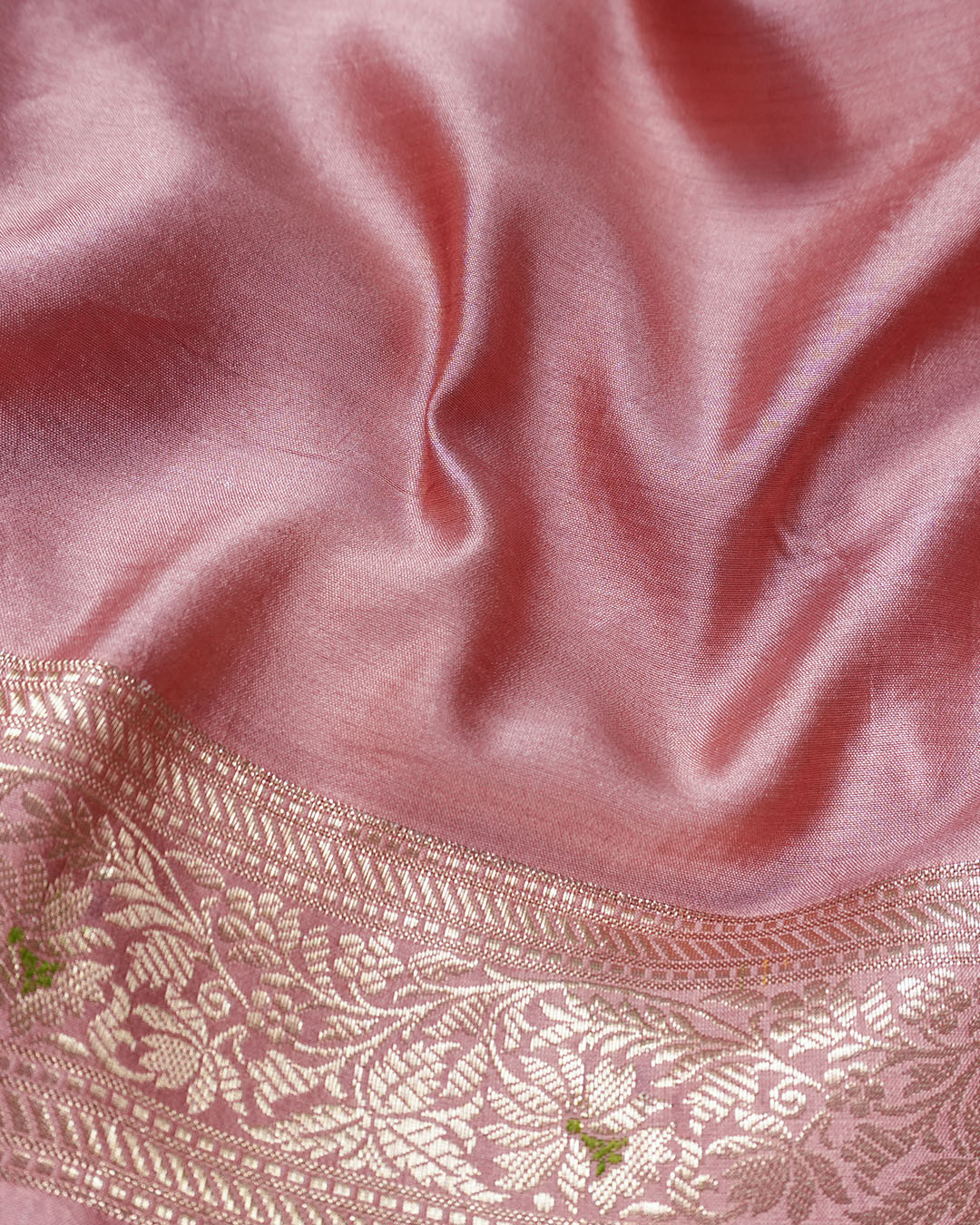 Rose Pink Pure Banarasi Saree with Multi-color Meenakari Floral Weaves