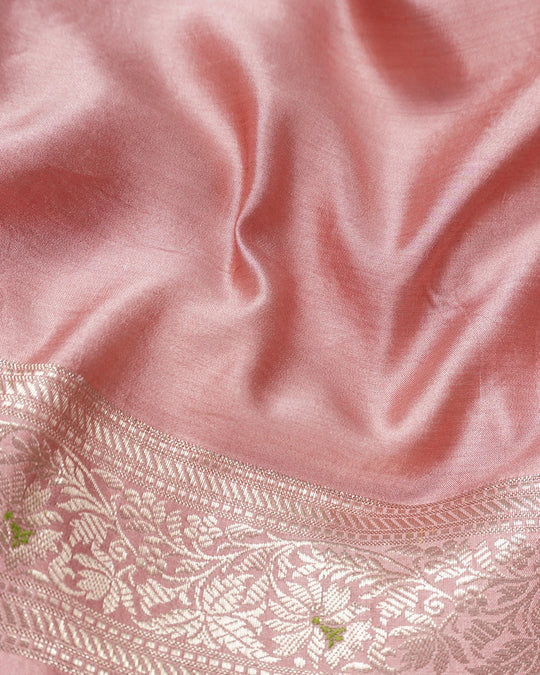 Rose Pink Pure Banarasi Saree with Multi-color Meenakari Floral Weaves