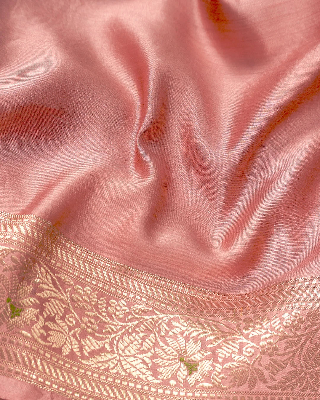 Peach Pink Pure Banarasi Saree with Multicolour Meenakari Floral Jaal