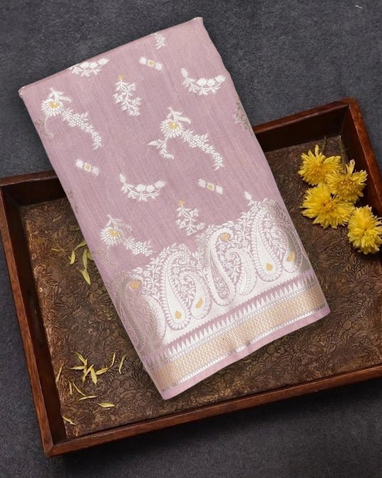 Orchid Mauve Pure Banarasi Saree with Traditional Paisley Weaves