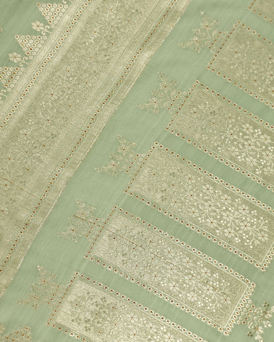 Pistachio Pure Banarasi Saree with Intricate Legacy Weaves