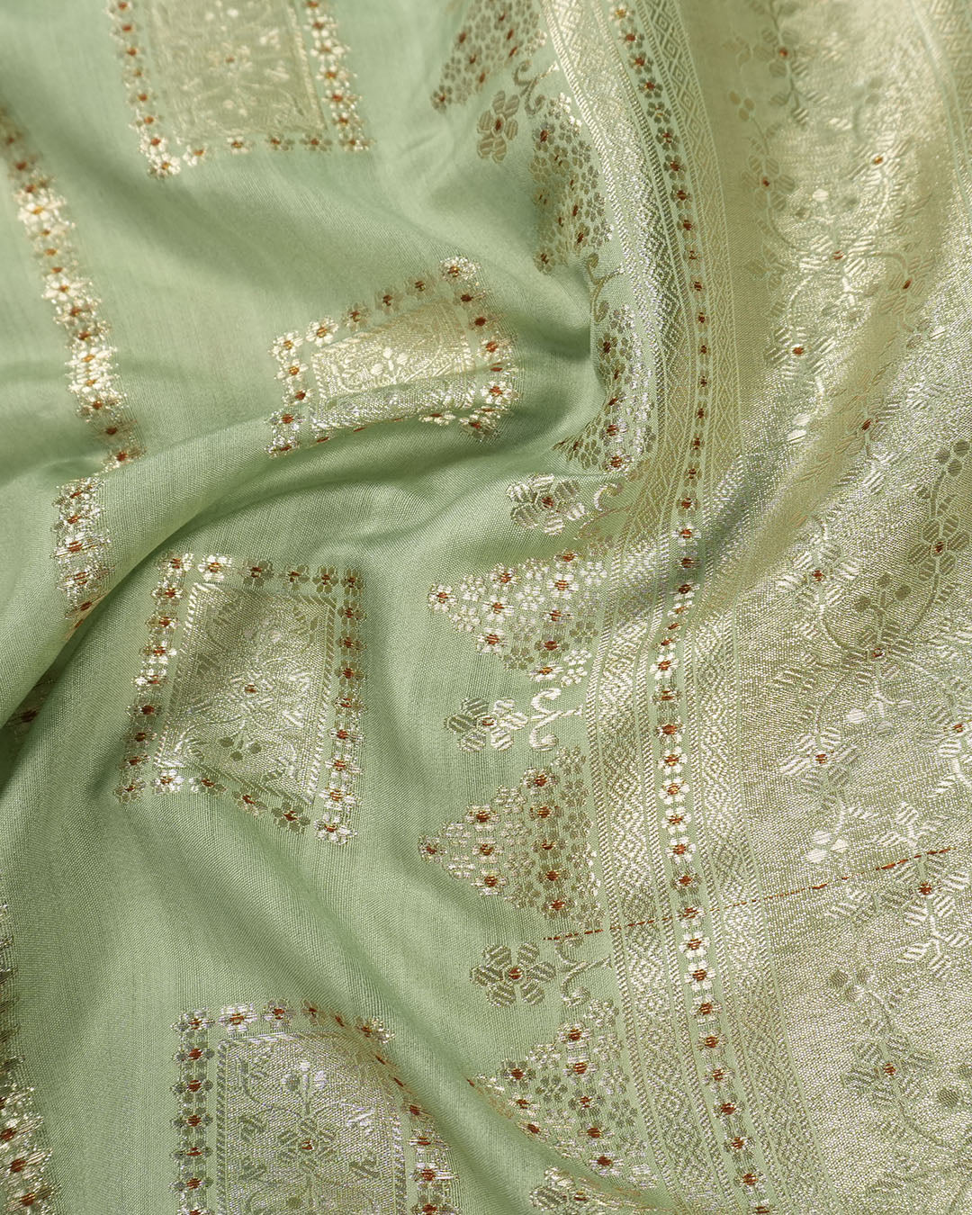 Pistachio Pure Banarasi Saree with Intricate Legacy Weaves