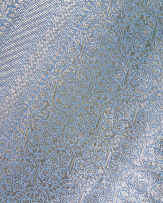 Misty Blue Pure Banarasi Saree Floral Jaal Weaves