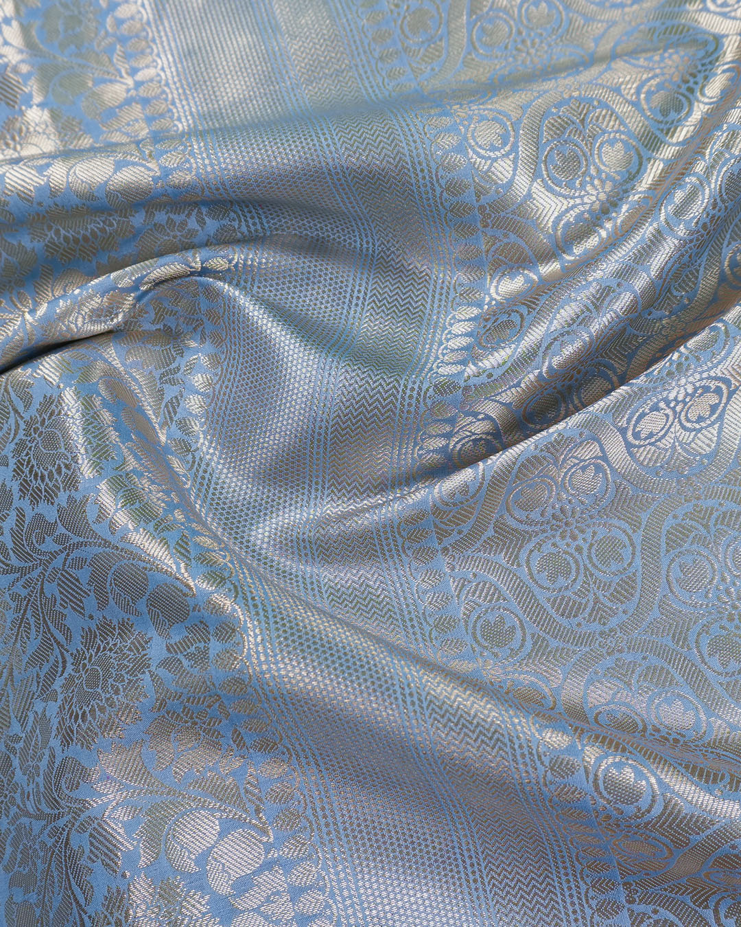 Misty Blue Pure Banarasi Saree Floral Jaal Weaves