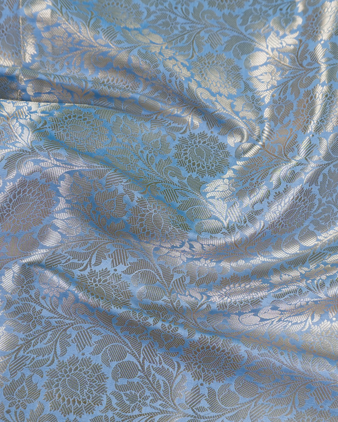 Misty Blue Pure Banarasi Saree Floral Jaal Weaves