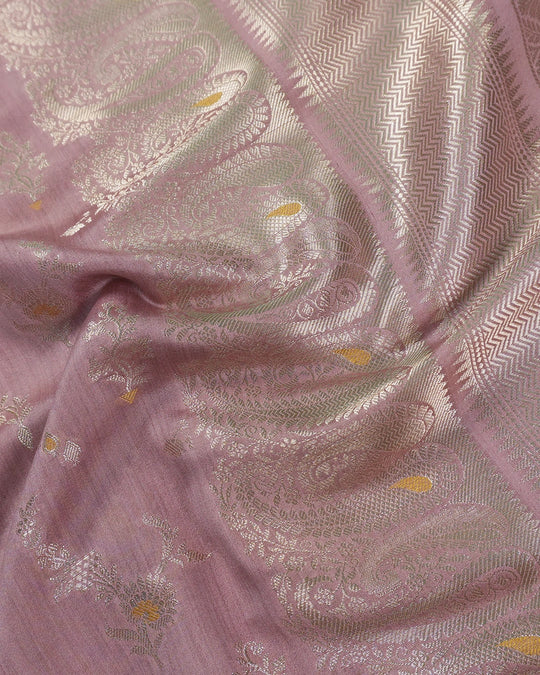 Orchid Mauve Pure Banarasi Saree with Traditional Paisley Weaves