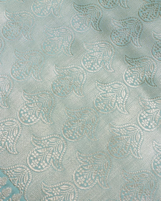 Pale Turquoise Pure Banarasi Saree with Butidar Motifs and Meenakari Border
