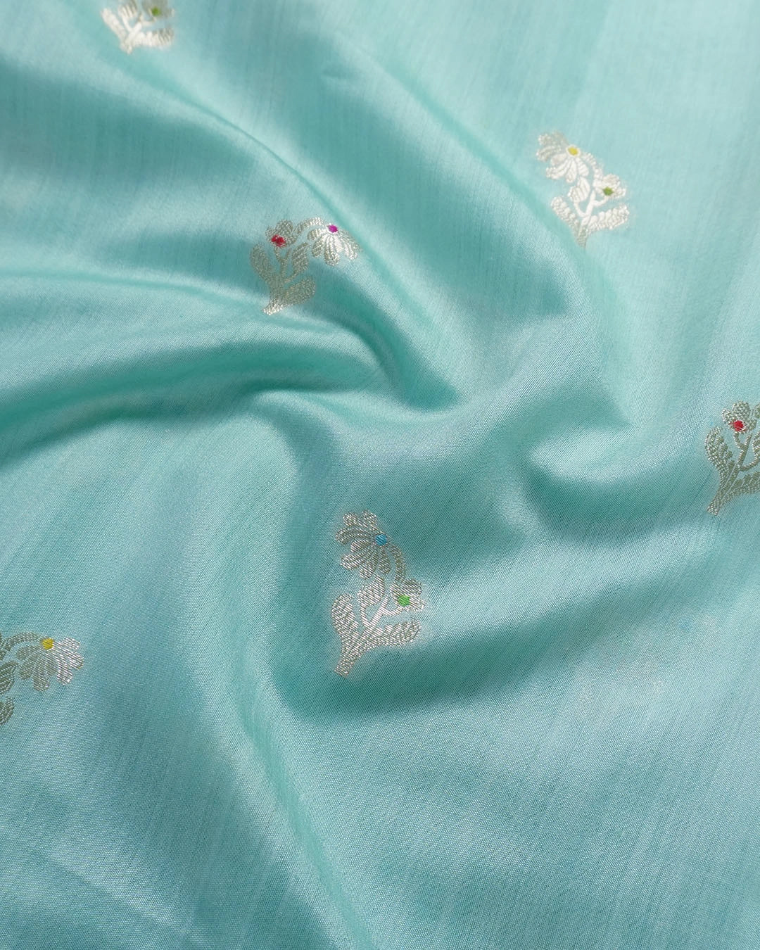 Pale Turquoise Pure Banarasi Saree with Butidar Motifs and Meenakari Border