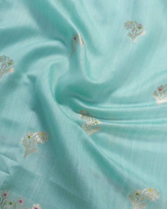 Pale Turquoise Pure Banarasi Saree with Butidar Motifs and Meenakari Border