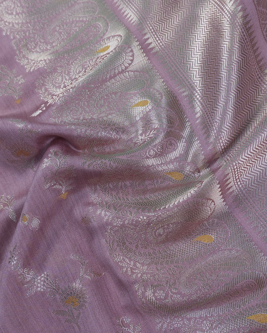 Orchid Mauve Pure Banarasi Saree with Traditional Paisley Weaves - katansi