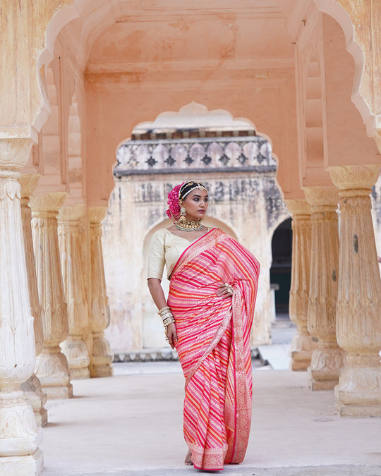 Multi Radiant Rangkat Pure Chiffon Saree with Zari Stripes