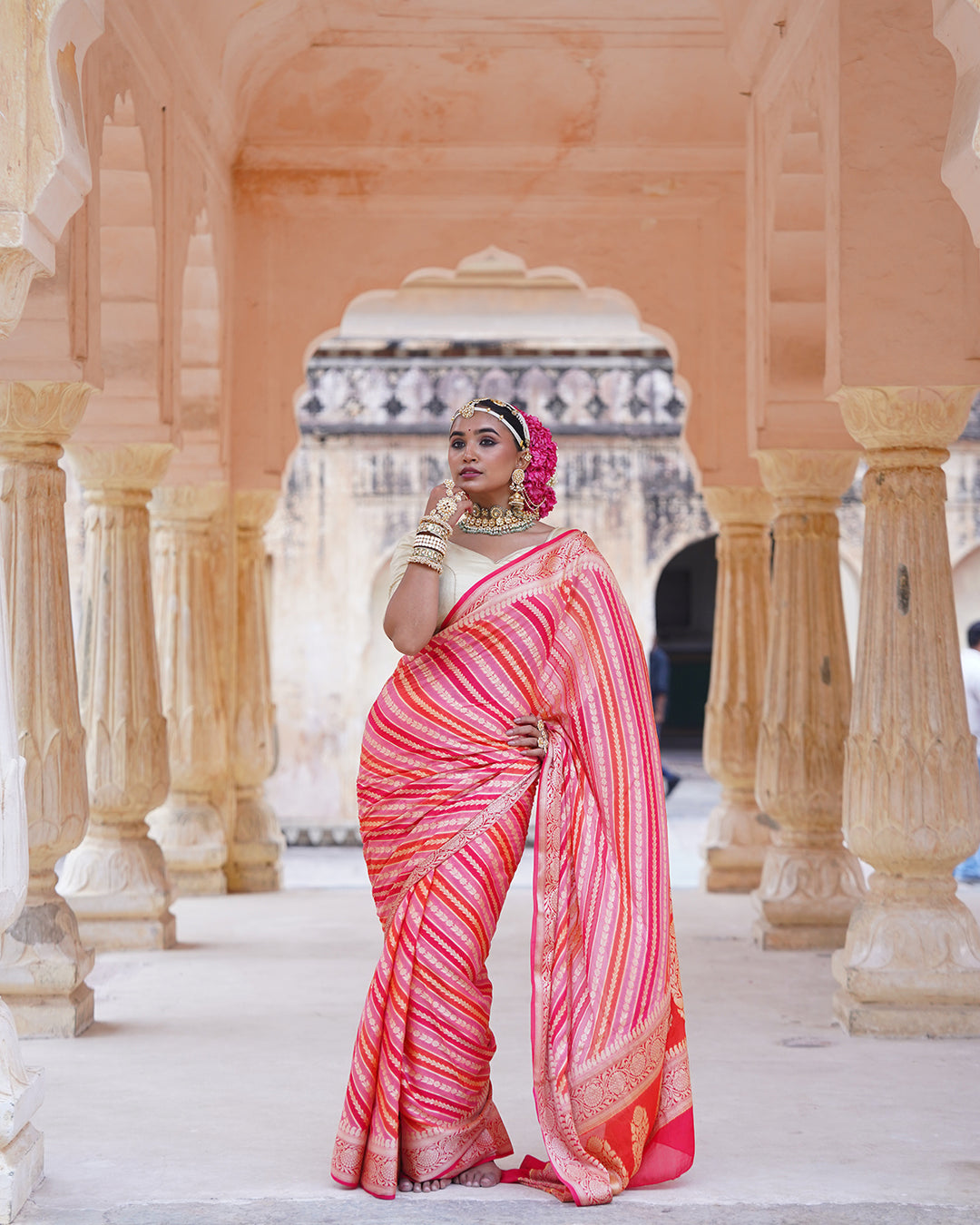 Multi Radiant Rangkat Pure Chiffon Saree with Zari Stripes
