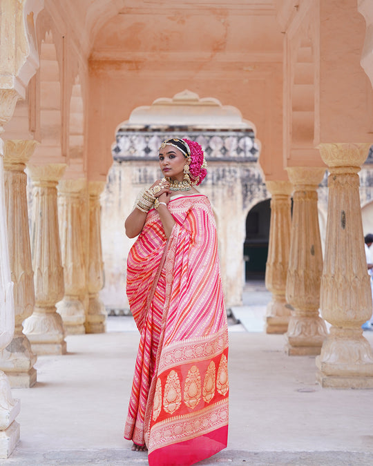Multi Radiant Rangkat Pure Chiffon Saree with Zari Stripes