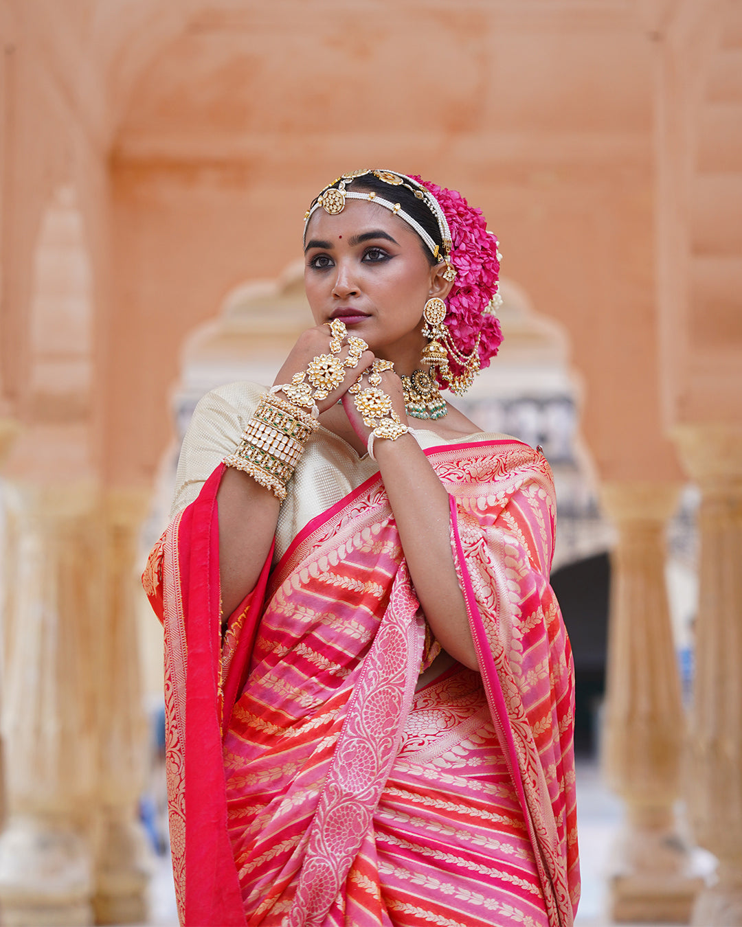 Multi Radiant Rangkat Pure Chiffon Saree with Zari Stripes