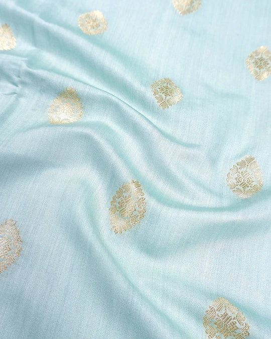 Aqua Green Pure Banarasi Saree with Butidar Weaves and Broad Border