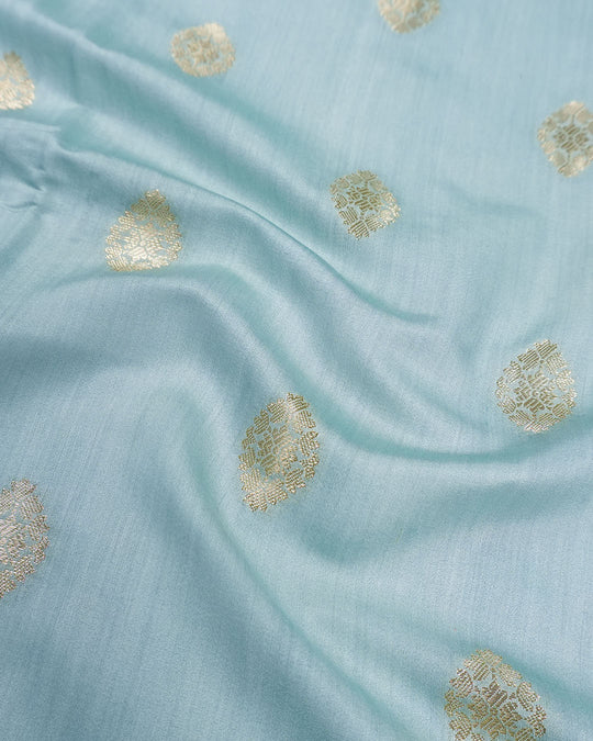 Aqua Green Pure Banarasi Saree with Butidar Weaves and Broad Border - katansi