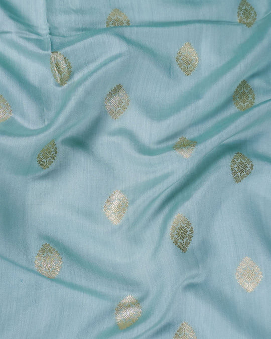 Aqua Green Pure Banarasi Saree with Butidar Weaves and Broad Border - katansi