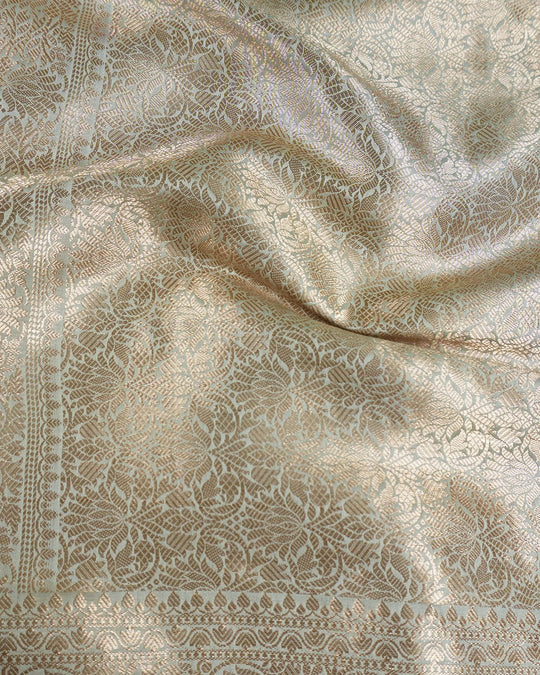 Light Pista Green Pure Banarasi Saree with Minimal Gold Buti Weaves - katansi