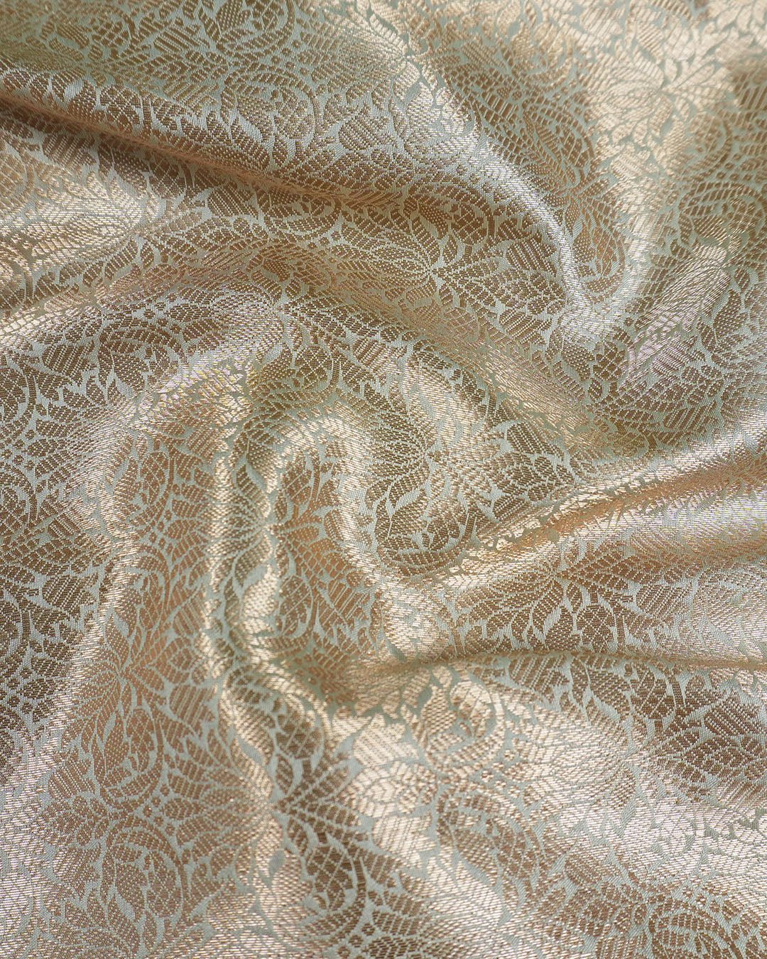 Light Pista Green Pure Banarasi Saree with Minimal Gold Buti Weaves - katansi