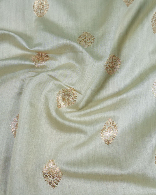 Light Pista Green Pure Banarasi Saree with Minimal Gold Buti Weaves - katansi