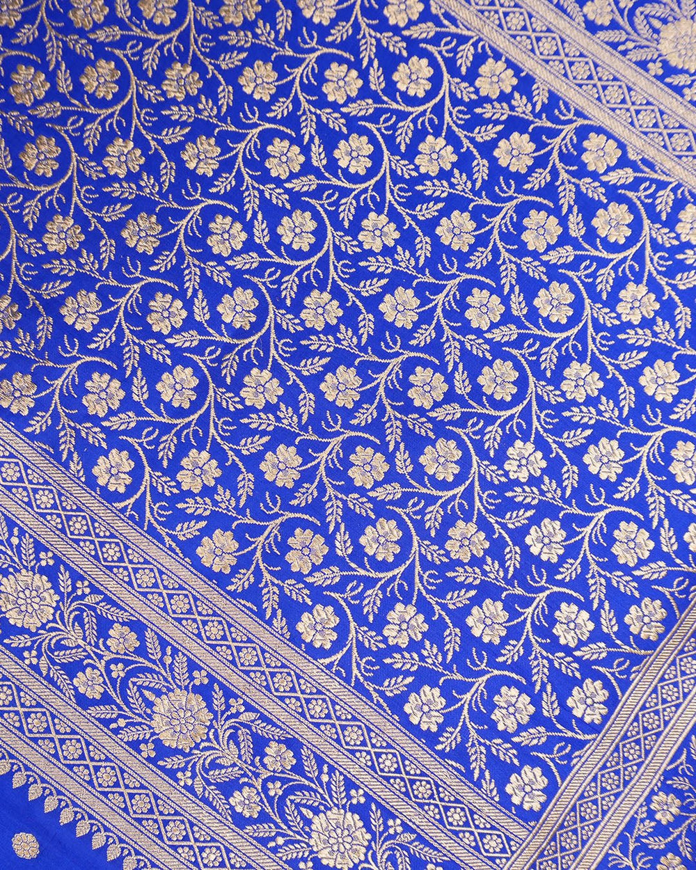 Royal Blue Pure Katan Saree with Buti Weaving and Rich Border - katansi
