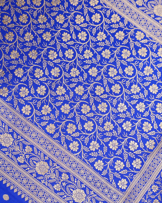 Royal Blue Pure Katan Saree with Buti Weaving and Rich Border - katansi