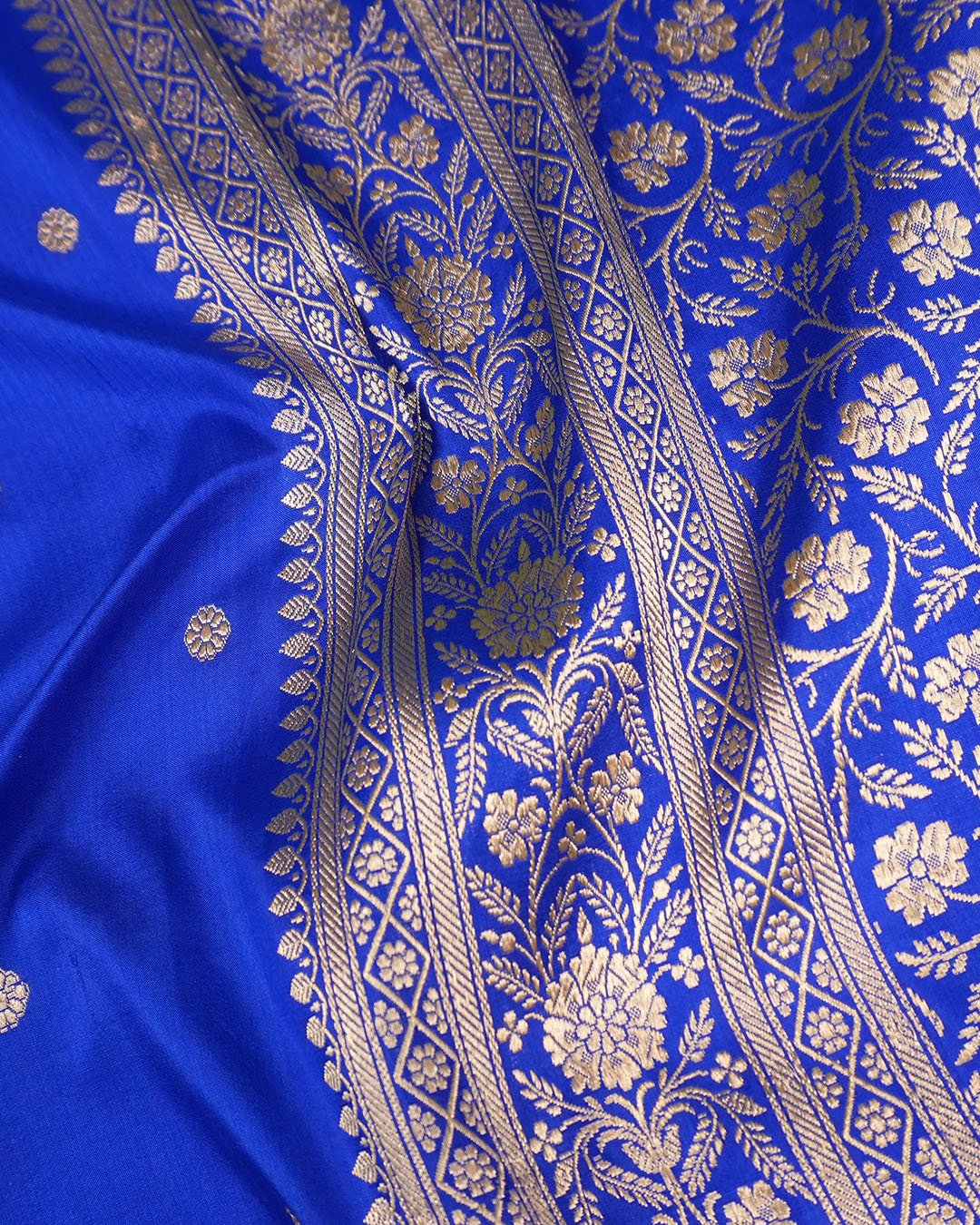 Royal Blue Pure Katan Saree with Buti Weaving and Rich Border - katansi