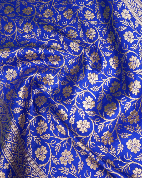 Royal Blue Pure Katan Saree with Buti Weaving and Rich Border - katansi