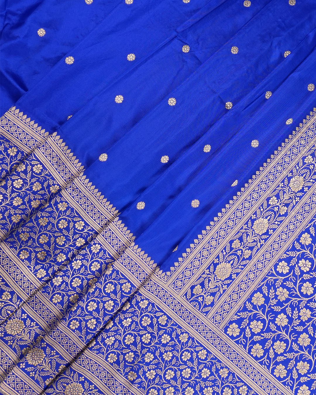 Royal Blue Pure Katan Saree with Buti Weaving and Rich Border - katansi