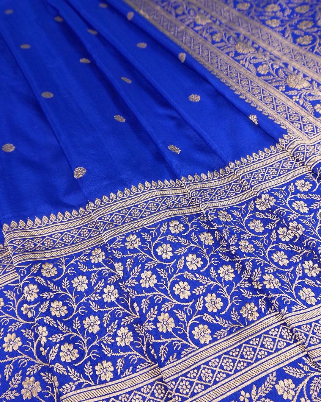 Royal Blue Pure Katan Saree with Buti Weaving and Rich Border - katansi