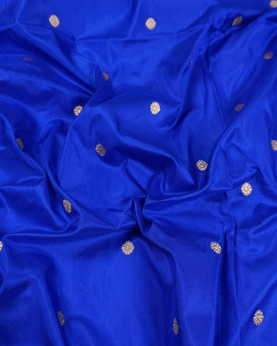 Royal Blue Pure Katan Saree with Buti Weaving and Rich Border - katansi