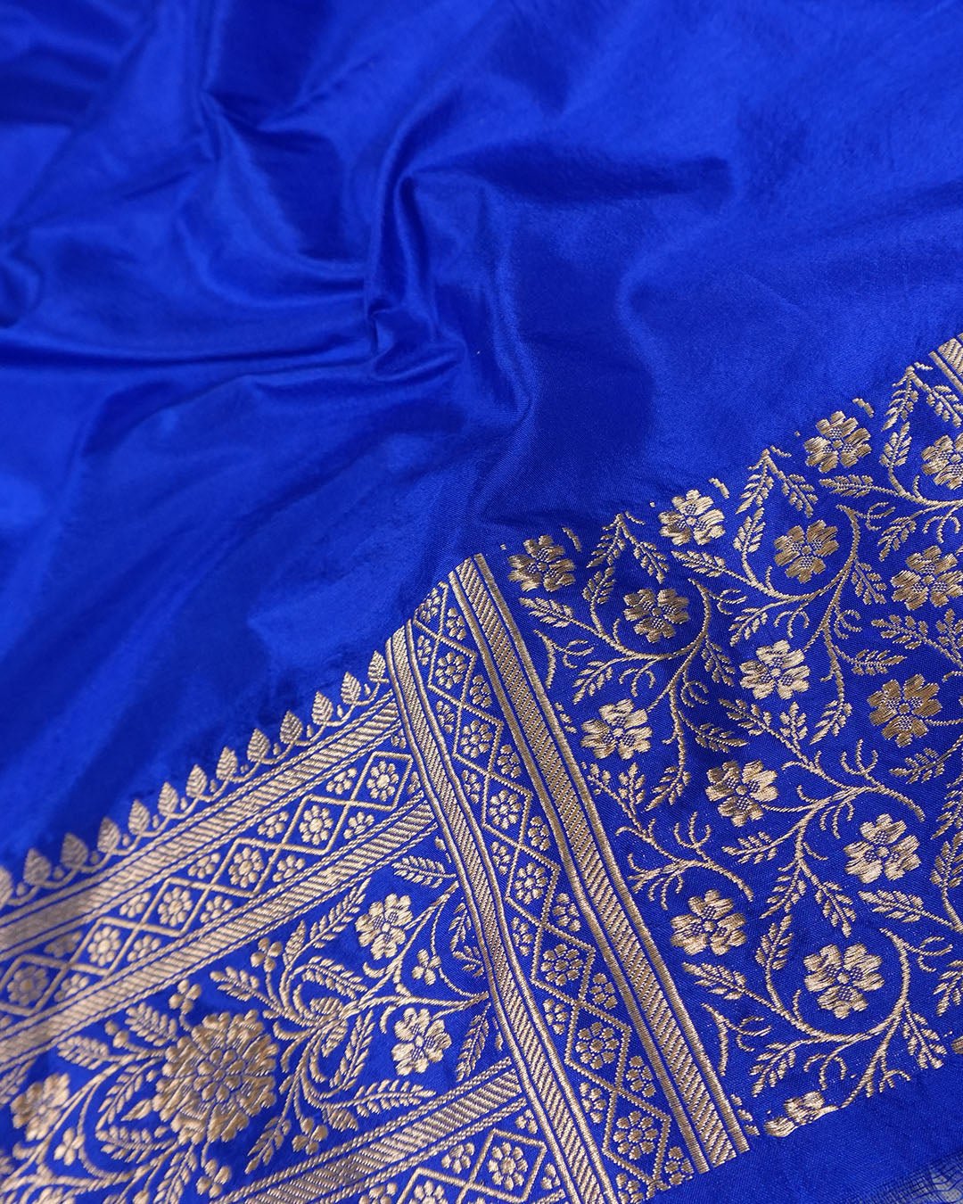 Royal Blue Pure Katan Saree with Buti Weaving and Rich Border - katansi